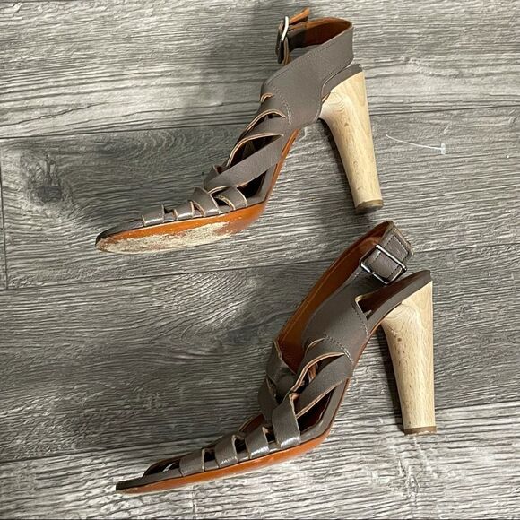 Lanvin Vintage Leather Olive Brown Gladiator Woven Cone Heel Sandals - Picture 7 of 16